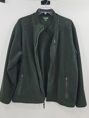 L.L. Bean Men's XXL Green Full Zip Fleece Jacket Mock Neck 3 Pocket OFJM3 Hiking